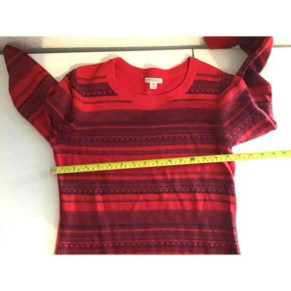 MERONA- WOMENS RED/NAVY CREW NECK LONG SLEEVE SWEATER SIZE SMALL - Picture 5 of 7